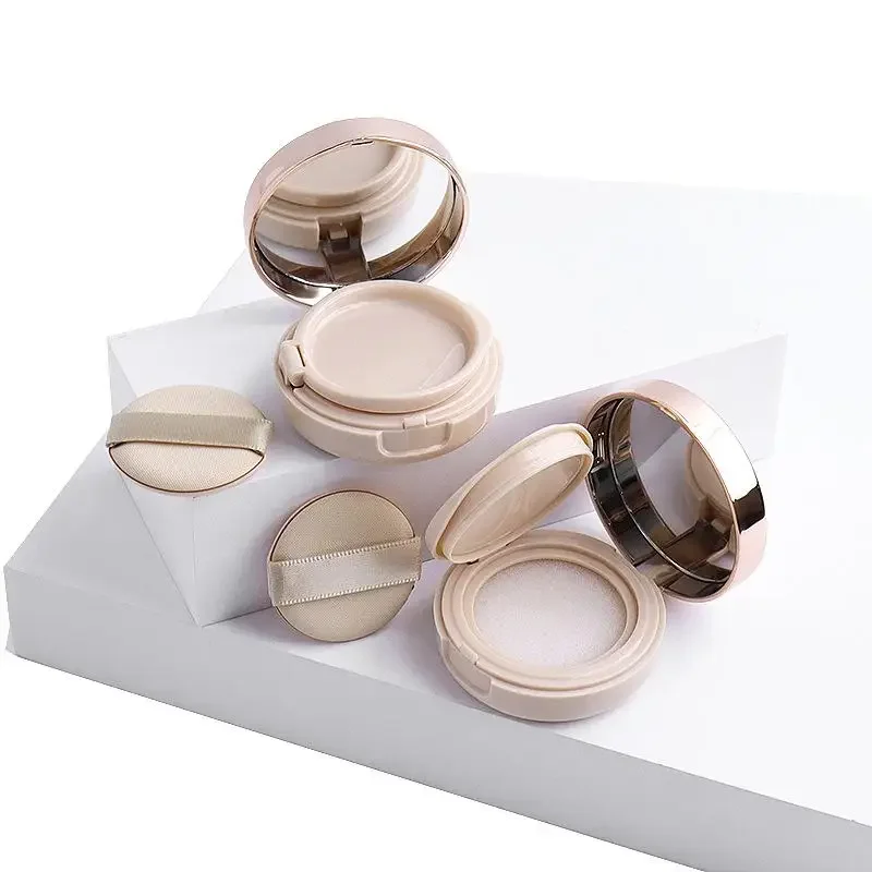 Mini caixa vazia de almofada de ar em ouro rosado, recipiente portátil para maquiagem cosmética com espelho de esponja para base de creme bb