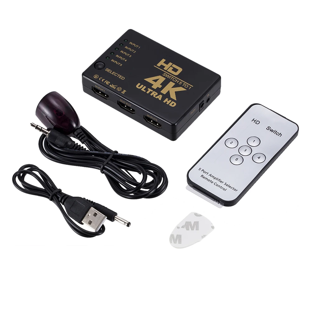 HDMI 호환 KVM 스위치, 4K 스위처, 5 in 1 out HD 비디오 케이블 스플리터, 1x5 허브 어댑터 컨버터, PS4/3 TV 박스 HDTV용, 4K * 2K