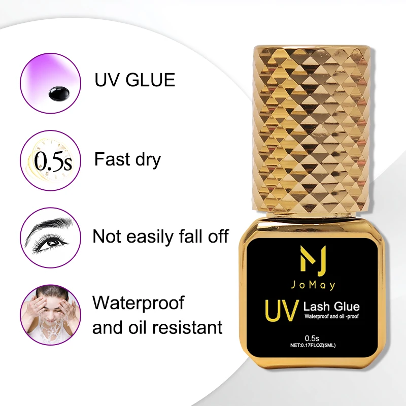 JOMAY 5ml 속눈썹 접착제 0.5초 속눈썹 연장용 UV 글루 장기 지속력 75일 UV 블랙 글루 속눈썹 연장용