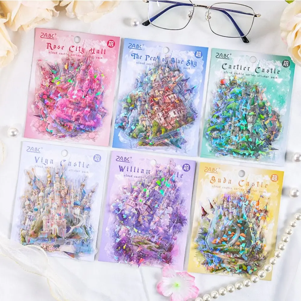 Laser Graffiti Castle Sticker Shell Luster Wall Decor Decals Stationery Envelope Sticker Waterproof Decal Toy Hand Account Decor