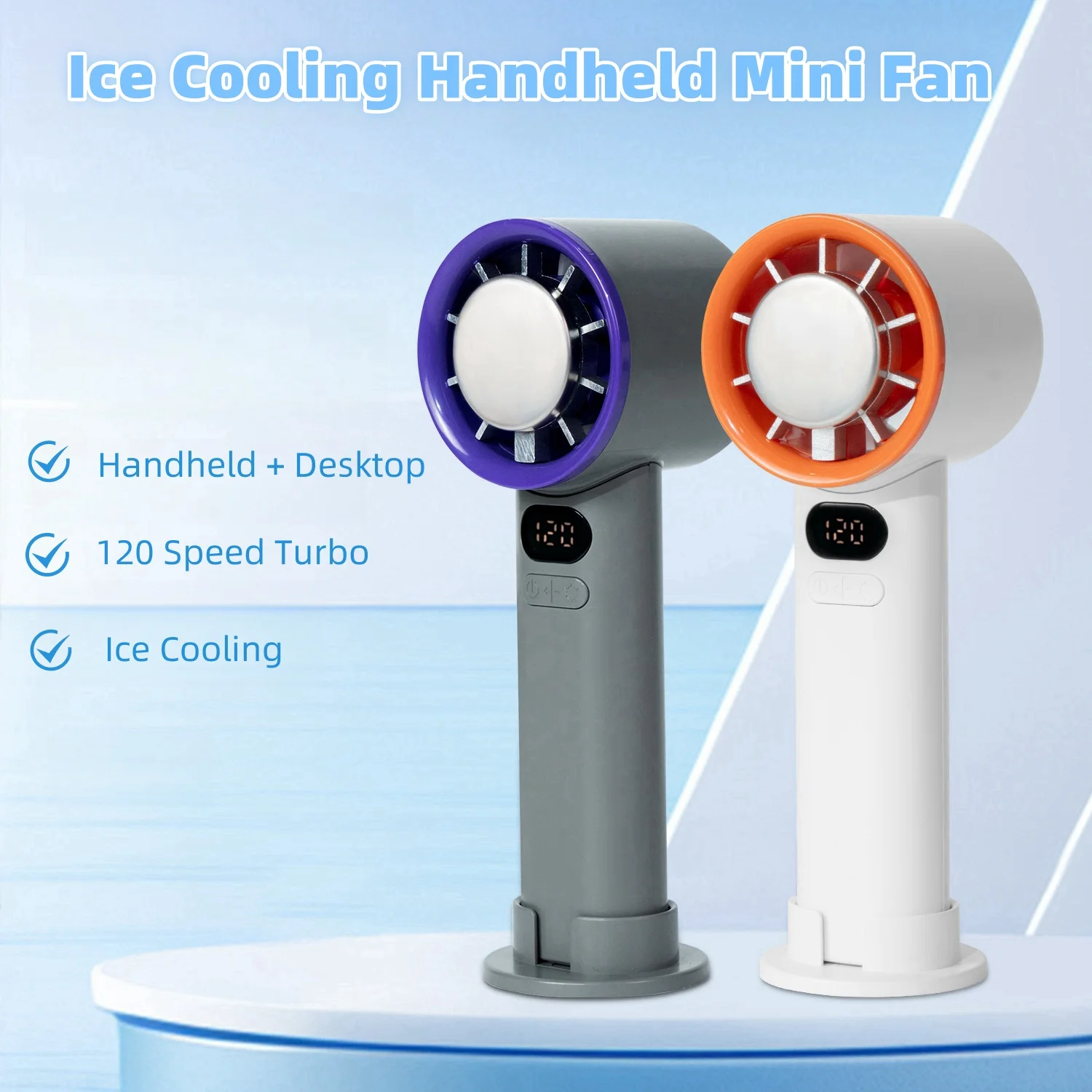 New Mini Handheld Fan 120 Speed Portable Desktop Fans Instant Cooling with Ice Mode Rechargeable Stylish Personal Fan for Women