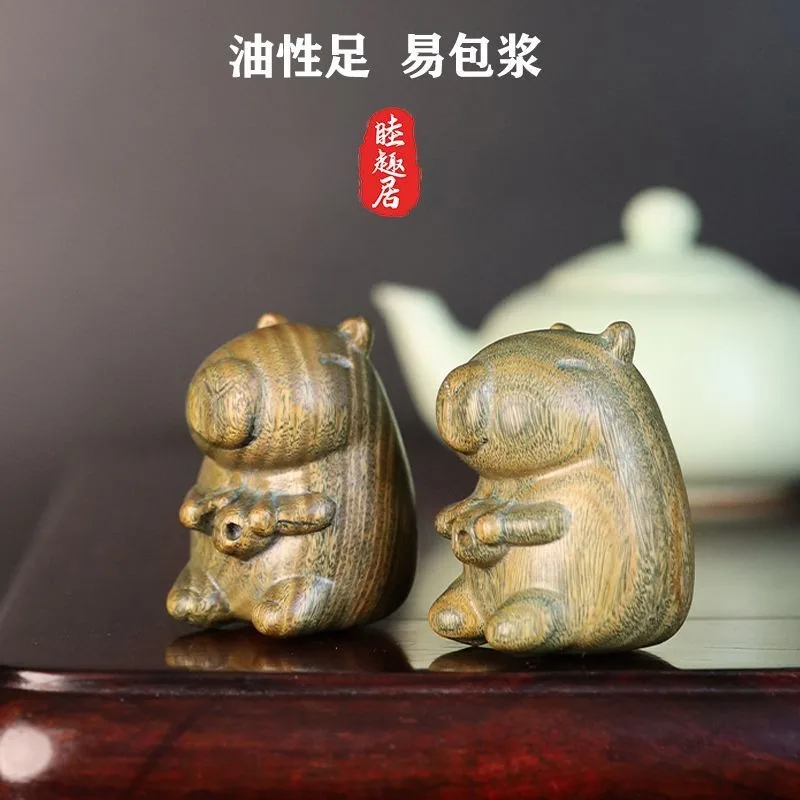 Natural Green Solid Wood Carving Ornament Zen Desktop Sculpture Calm Mindfulness Decor Unique Handcrafted Figurine Gift for Men