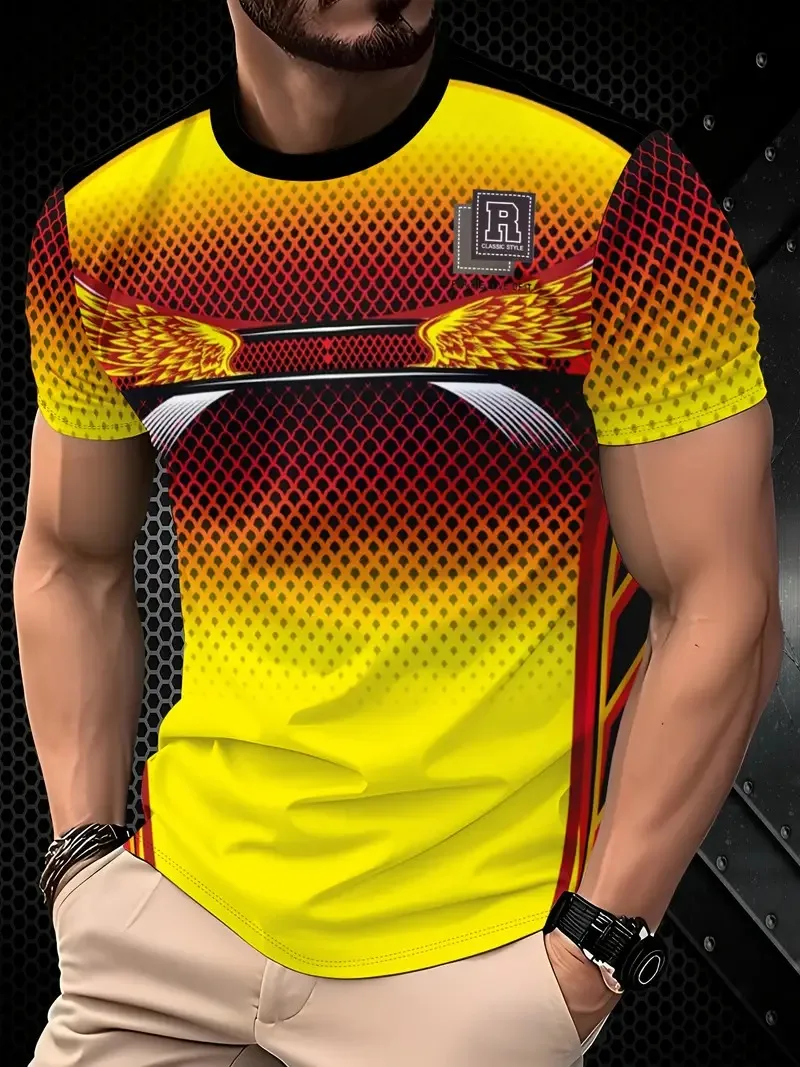 Men's sports contrasting pattern 3D printed men's T-shirt fashion short sleeved breathable T-shirt sports casual men's clothing
