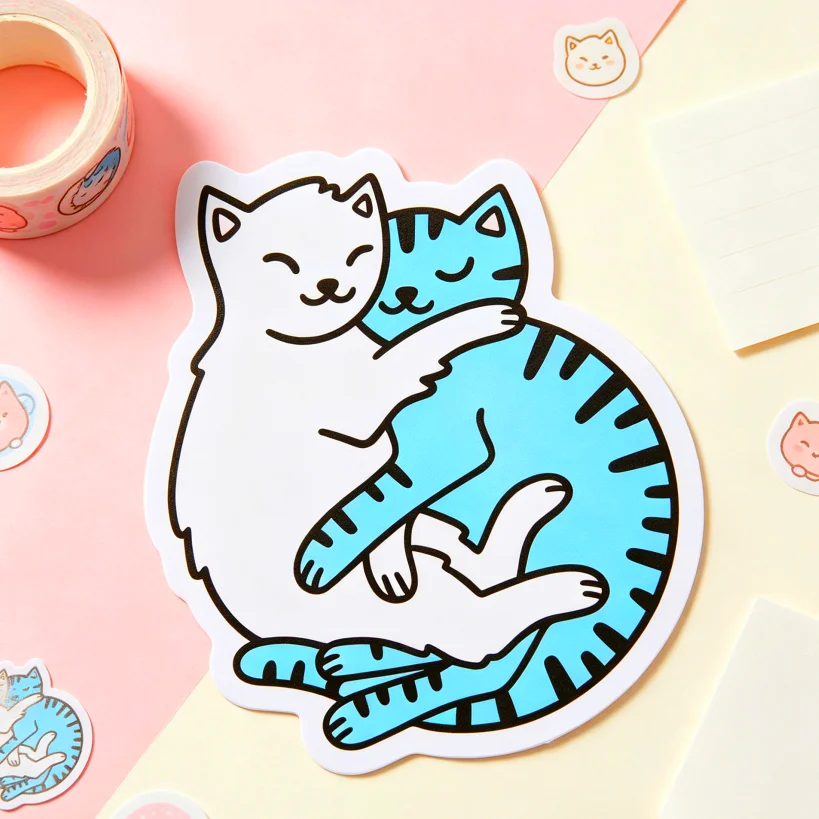 Laptop Accessories To Gift - Cuddling Cats Vinyl Sticker Cute Kitten