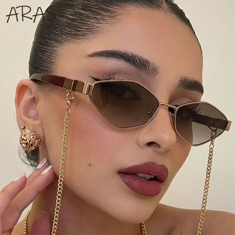 

Сексуальные маленькие шестиугольные солнцезащитные очки для женщин с цепочкой, 2026, люксовый бренд, модные панк-очки для путешествий, женские многоугольные очки