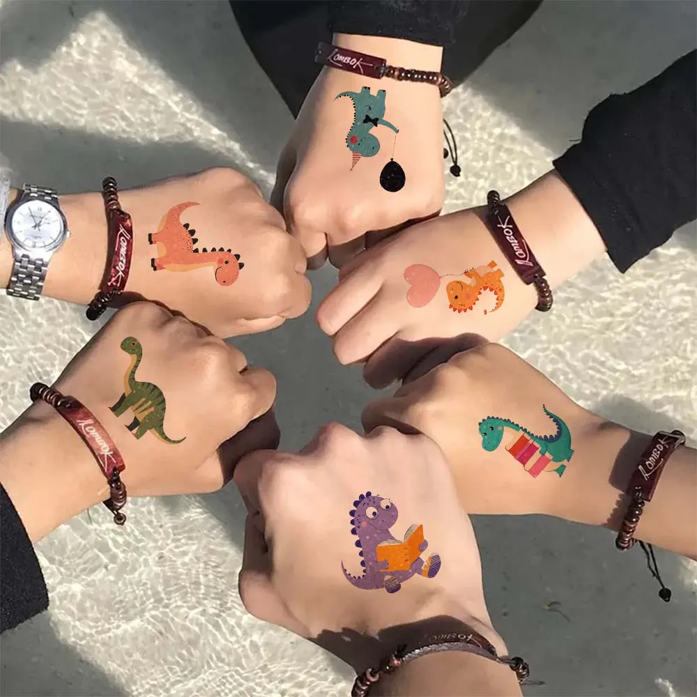 10 pçs/set glitter dinossauro tatuagem adesivo festa de aniversário suprimentos adesivos decorações melhores presentes para meninos e meninas