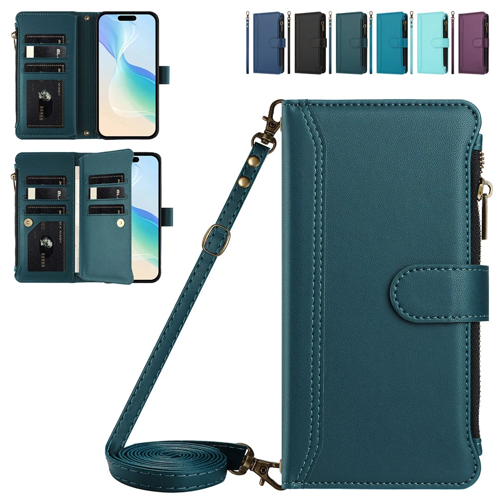 

Card Wallet Phone Cover For Samsung Galaxy XCover 7 6 Pro 5 4 4s G390 M62 F62 M55 C55 Leather Case Wrist Strap Crossbody Shell
