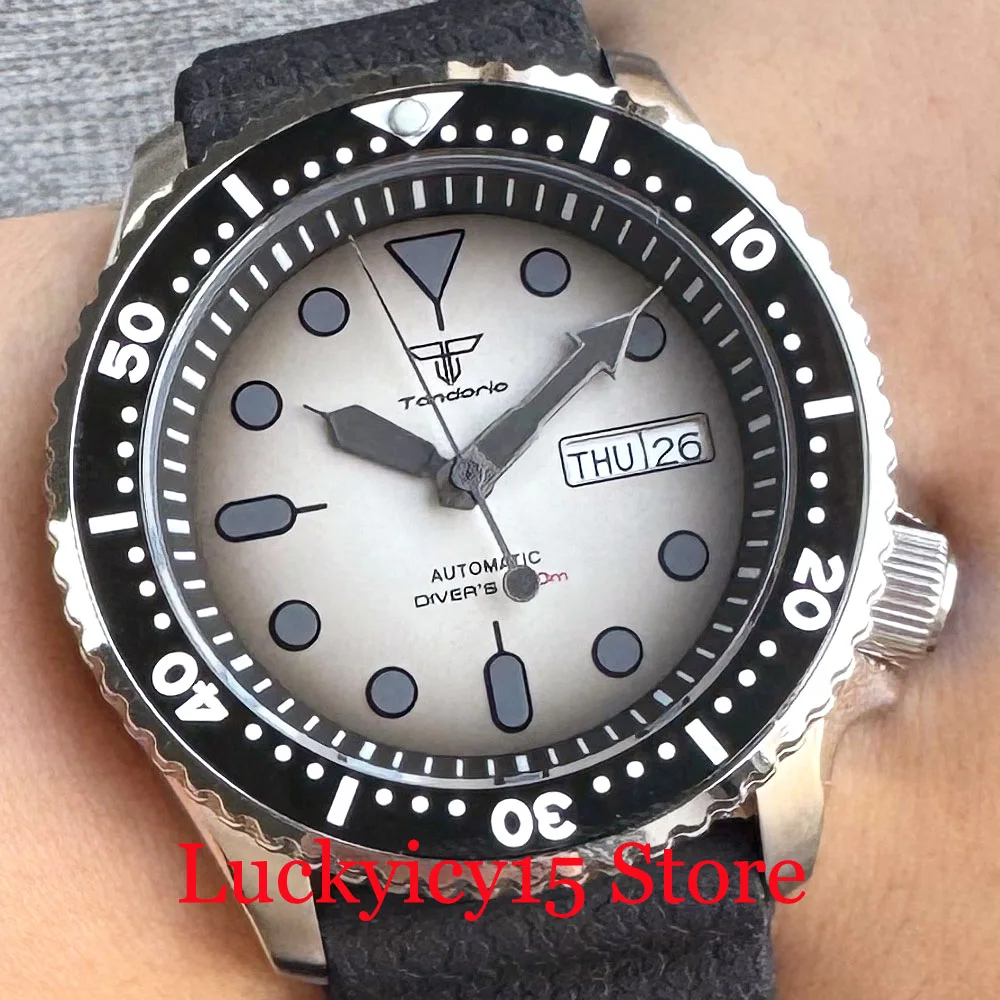 200M Waterproof Tandorio 41MM Black Chapter Ring Japan NH36A Automatic Movement Weekday Date Steel Men Watch Sapphire Glass