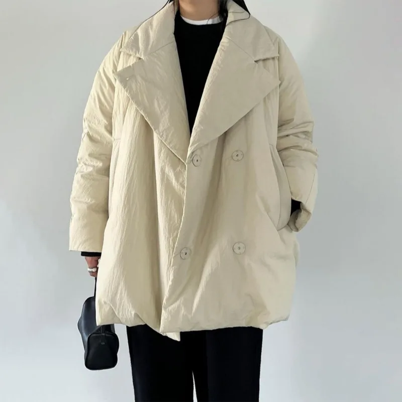 2023 New Lapel Niche Leisure Loose Warm Mid-length Down Coats