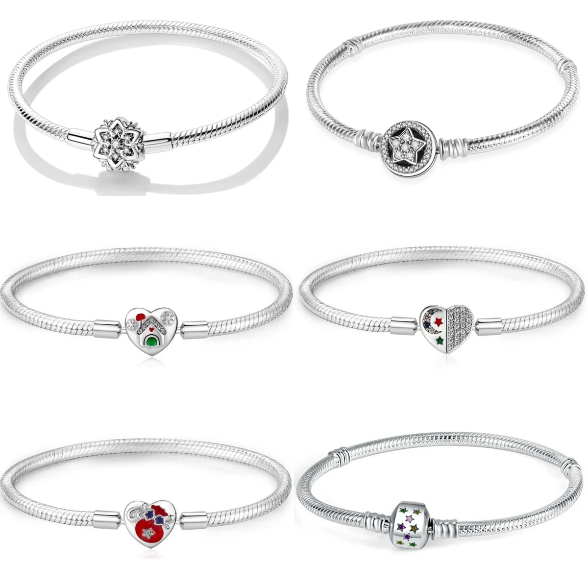 Hot Sale Christmas Pentagram Snowflake Snake Chain Bracelet Clasp Bracelet Decoration Bangle Trinkets For Women Jewelry Gift
