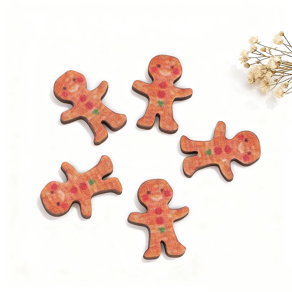 10PCS Wooden Christmas Cartoon Gingerbread Man Ornaments DIY Hand-painted Doodle Wood Pieces for Christmas Tree Decoration