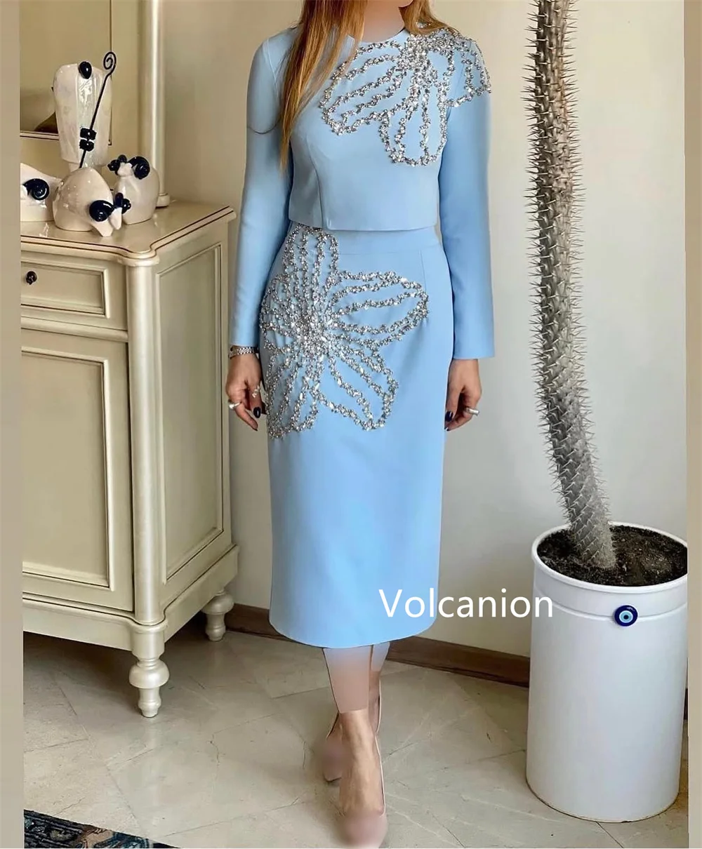 Customized Jersey Pattern Sequined Straight O-Neck Midi Dresses Bespoke Occasion Party Formal Simple Matching