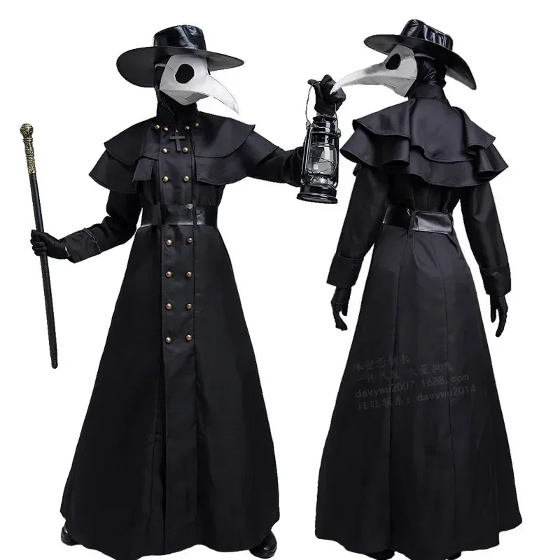 Halloween Medievale Con Cappuccio Veste Peste Dottore Costume Maschera Cappello per Gli Uomini Monaco Cosplay Steampunk Sacerdote Horror Mago Mantello Mantello 5XL