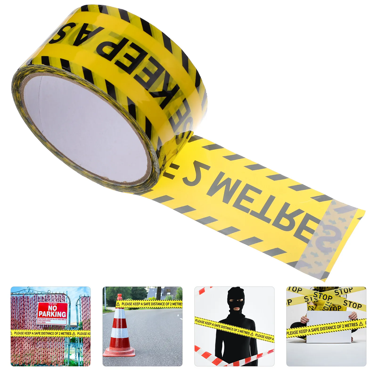 

1 Roll Yellow Safety Tape Black Text High Contrast Bopp Material Waterproof Tear Resistant Floor Marking Tape for Outdoor