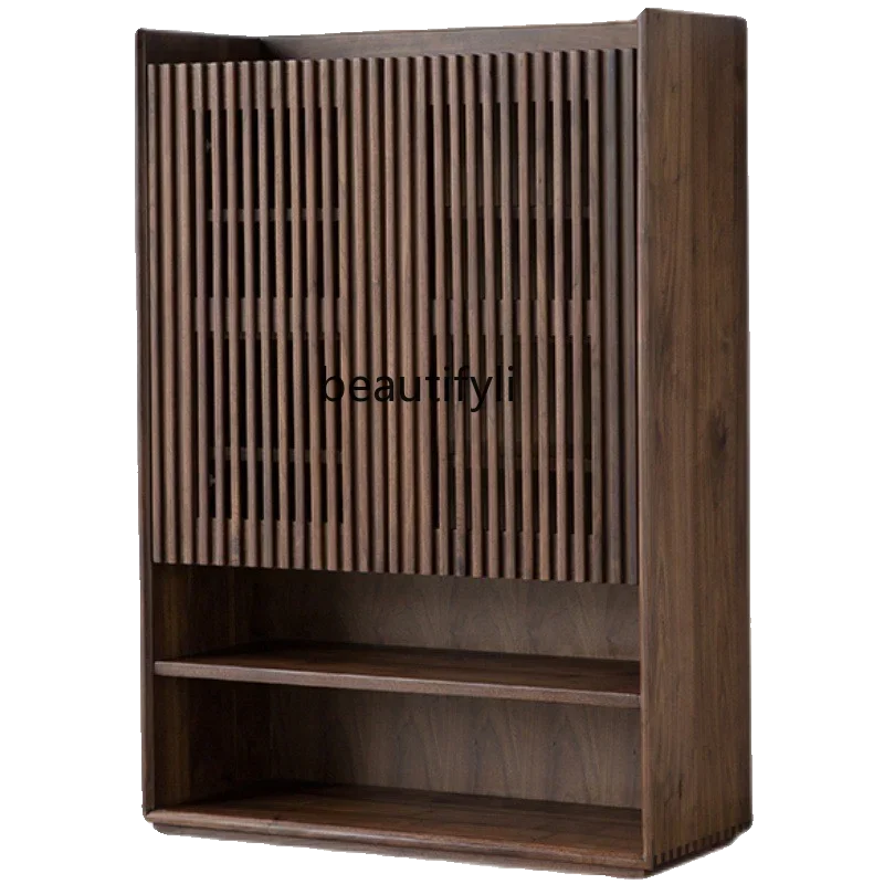 Nordic Black Walnut Wooden Shoe Cabinet Solid Wood Hallway Modern Minimalist Storage Partition Hall Cabinet