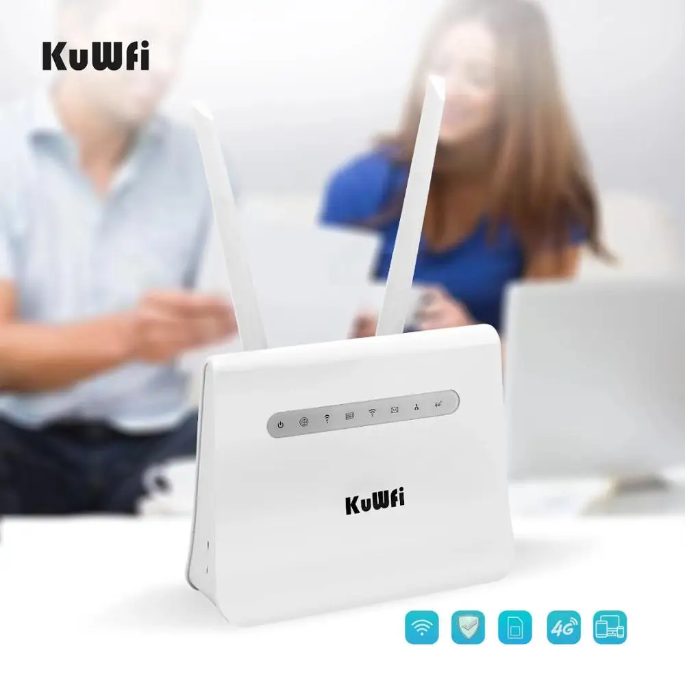 Imagem -04 - Kuwfi 4g Wifi Router 150mbps Lte Cpe Cat4 4g Cartão Sim Router Mobile Wifi Hotspot Suporte 4g para Lan Port 32 Usuários Wifi