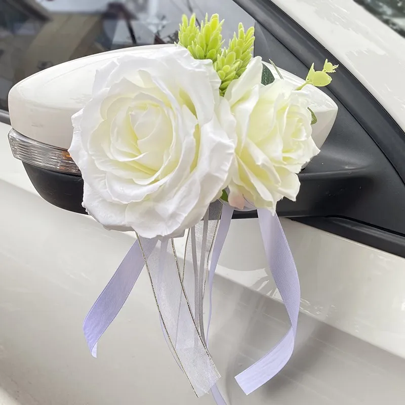 Custom Made New Creative Wedding Car Decoration Flower Door Handles Rearview Mirror Decorate Artificial Flower Accessories