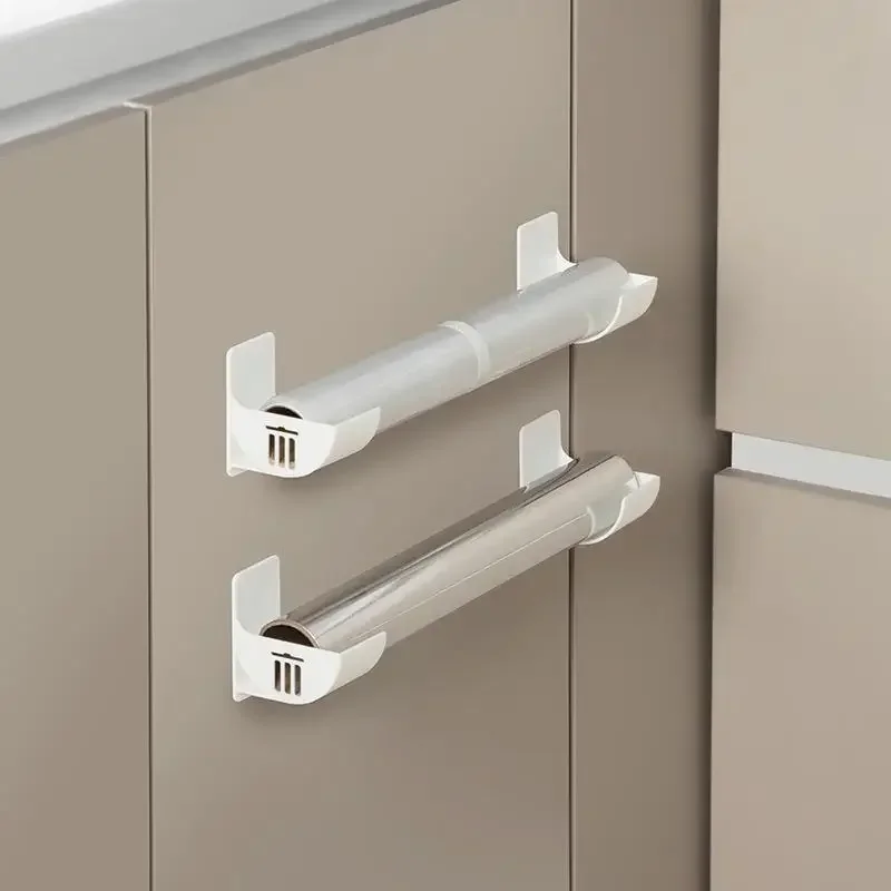 2/4Pcs No Drill Wall Mount Storage Tray Refrigerator Side Organizer Kitchen Cling Film Trash Bag Holder Shelf Accessories