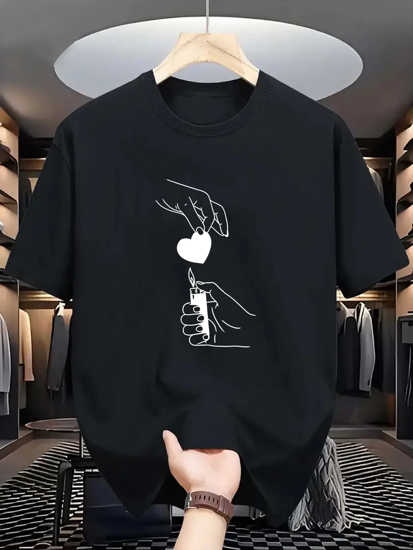 Una maglietta da uomo alla moda con stampa di scottature è comoda ed elastica, rende un top perfetto come regalo