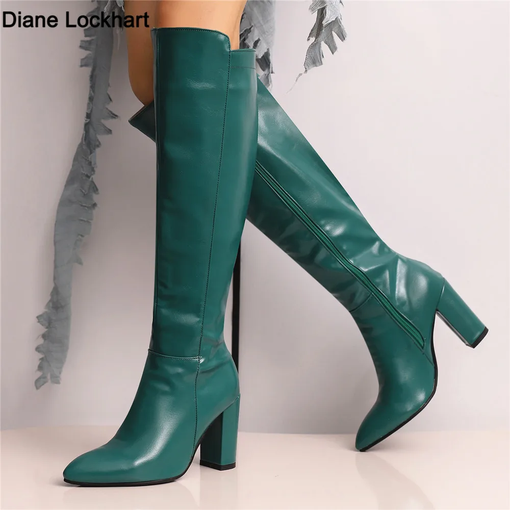 

Autumn Winter 2024 New Fashion The-Knee Women Boots Patent Leather Sexy Zip Thigh High Tall Heel Shoes Woman Size 34-46