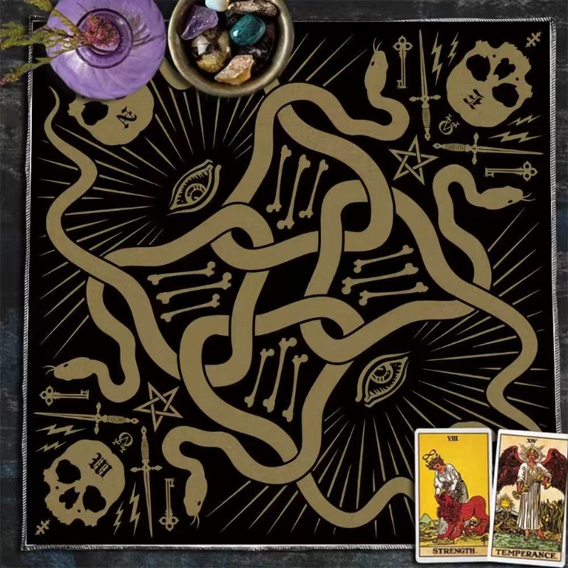50/75cm Pentacle Moon Phase Serpent Elemental Tarot Altar Cloth Divination Spread Mat Witchcraft Wiccan Tablecloth Mat Decor