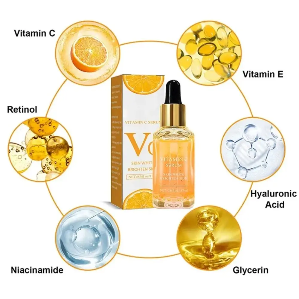 Rimuovere le macchie scure Siero viso sbiancante Lentiggine Dissolvenza Melanina Retinolo Essenza antirughe Schiarente Siero alla vitamina C Pelle