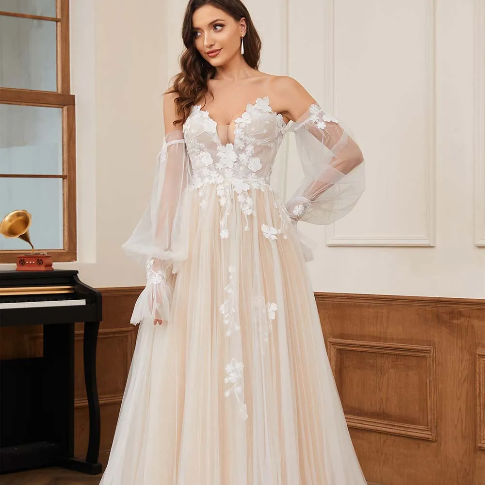 Elegante destacável fora do ombro a linha vestidos de casamento clássicos para mulher jancember rl246