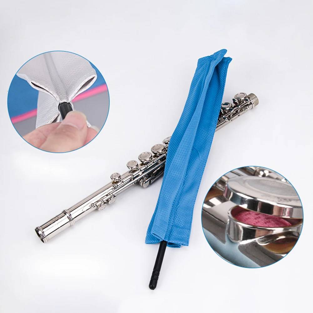 Silicone Flute Cleaning Rod With Absorbent Cloth 34.6cm Multifunctional Instrument Cleaner For Flutes & Piccolos Pink Blue Grey