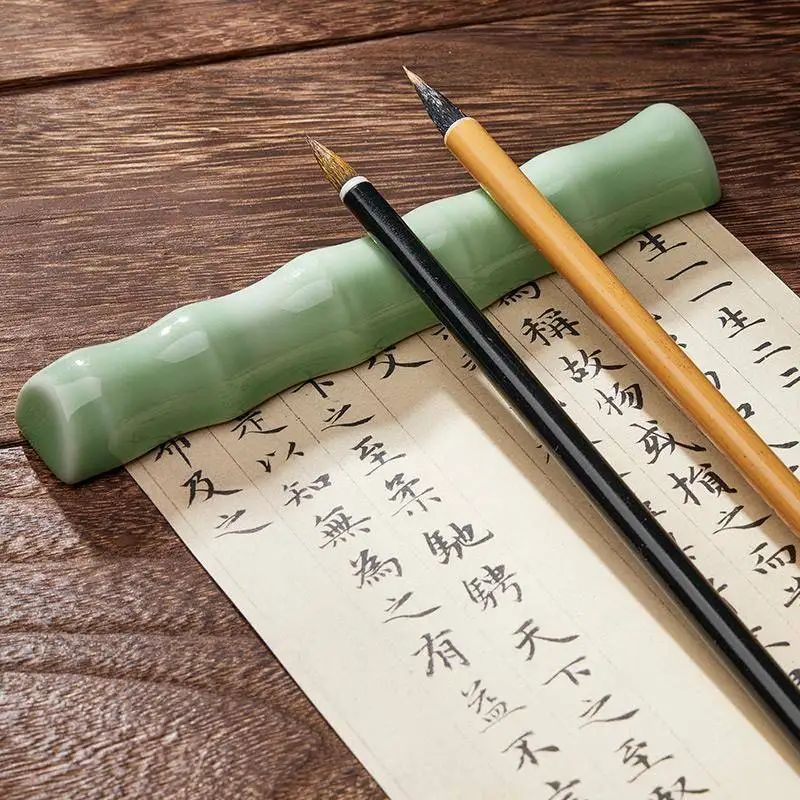 Ceramic Bamboo Joint Paperweight Set Pair with Pen Rest for Calligraphy Painting Desk Decoration Home Office Art Supply Gift