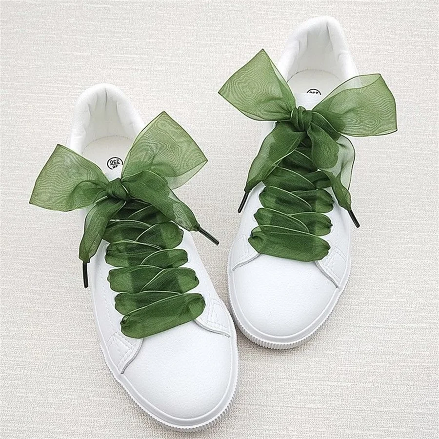1 Paar 4cm Breite Organza-Schnürsenkel 60-180cm Damen Schleifen-Schnürsenkel Flache Seiden-Satin-Bänder für Canvas-Sneaker Sportschuhe Schnürsenkel S – Detail 10