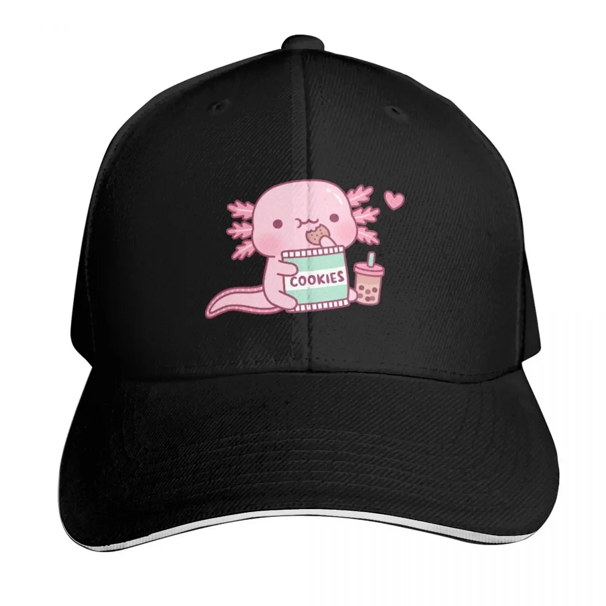 Cute Axolotl Snacks On Cookies And Bubble Tea Baseball Cap Men Women Casual Summer Sport Sun Cap
