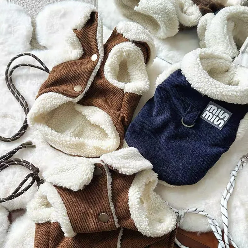 No Ropes Plush Thickened Pet Cotton Coat Teddy Winter Warm Clothes Pomeranian Letter Patchwork Embroidered Jacket