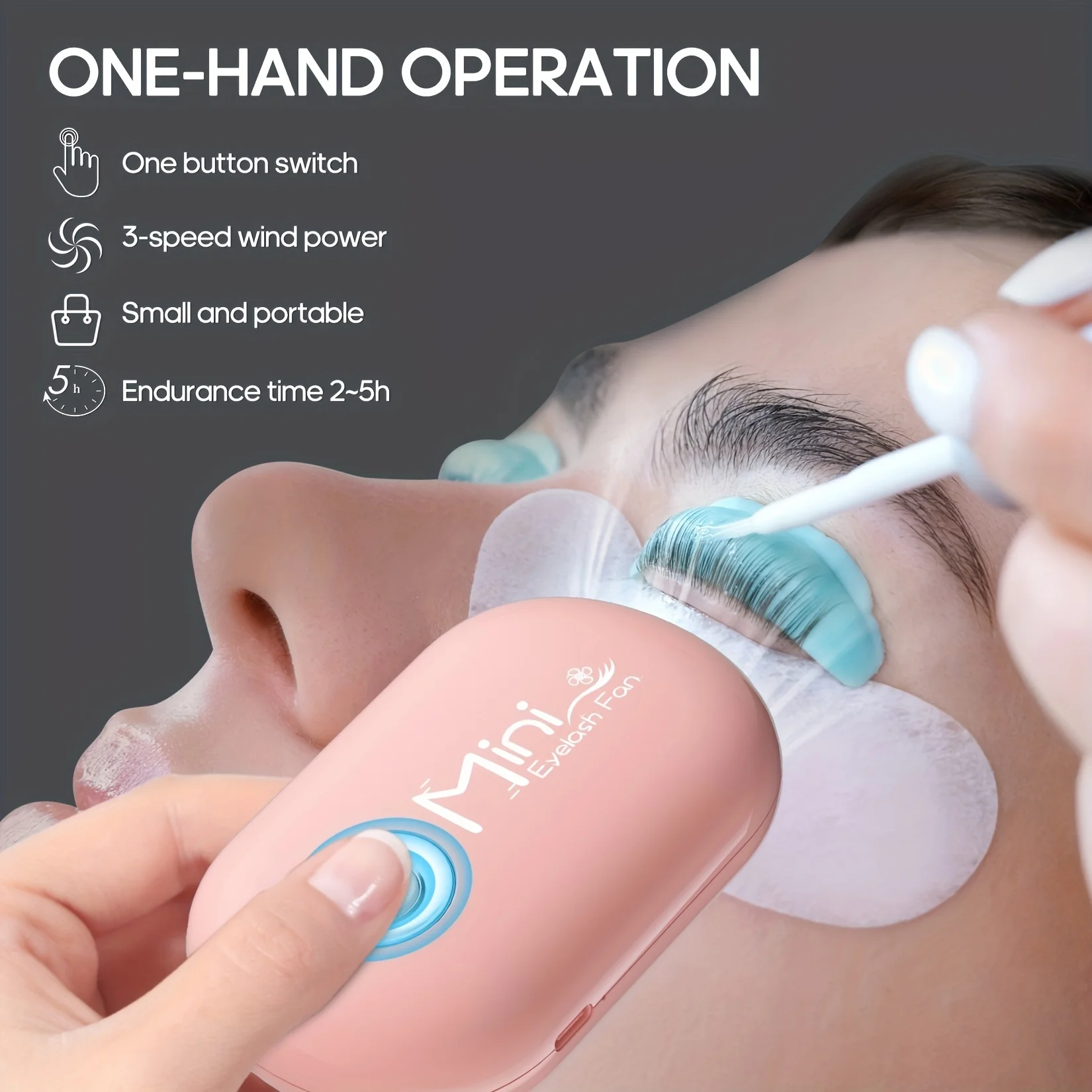 Mini Eyelash Extension Fan Portable Handheld Rechargeable Type-C 3 Speed Dryer Blower for Lash Makeup Nail Beauty Accessories