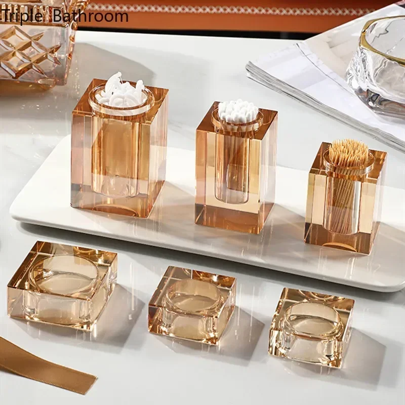 High-end Crystal Toothpick Holder Cotton Swab Box Dust Proof Bathroom Organizer Living Room Desktop Storage Box Home Accessories