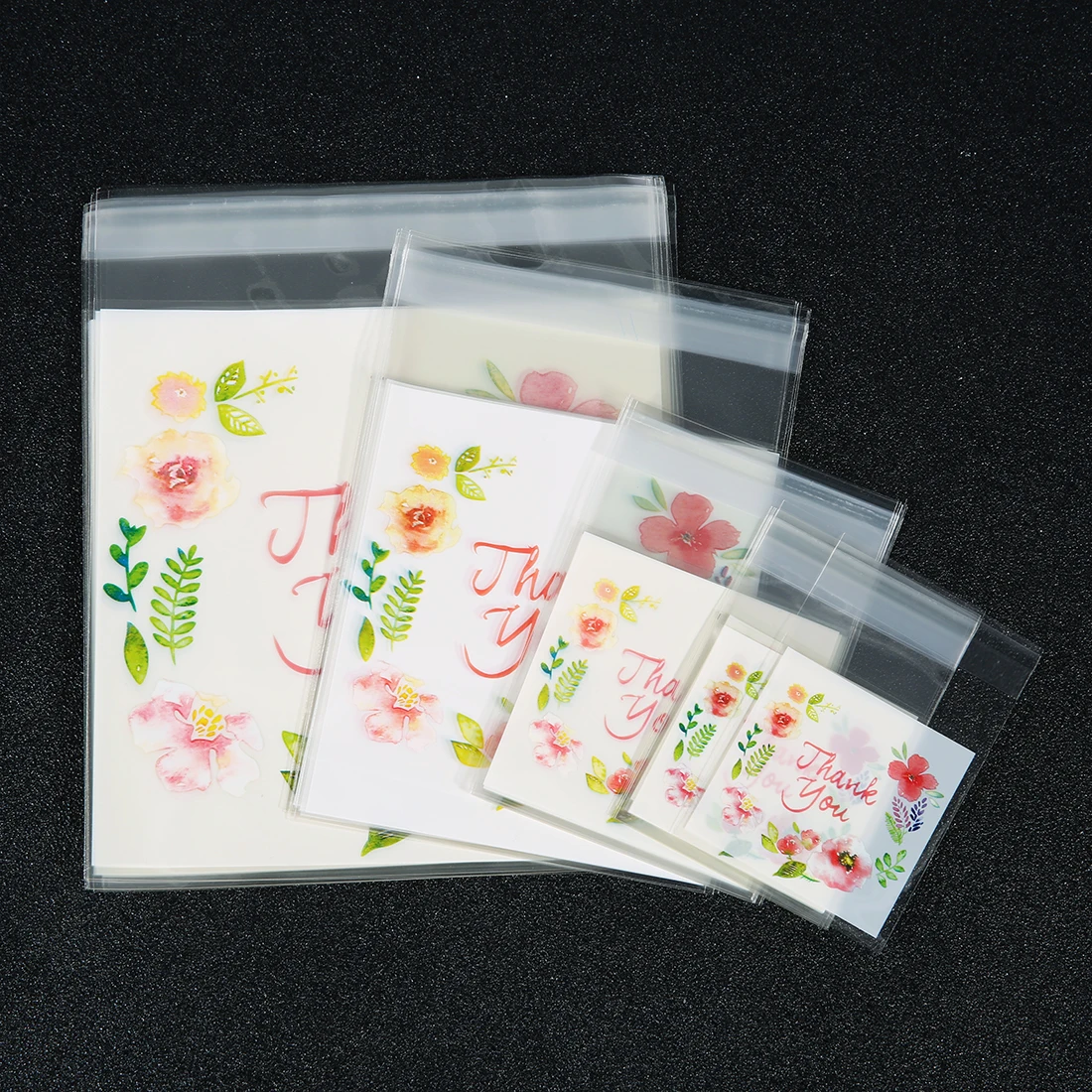 100pcs Transparent Ziplock Bag Multi Sizes Thank You Flower Print Plastic Bags Jewelry Retail Food Storage DIY Packaging Pouches