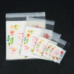 100pcs Transparent Ziplock Bag Multi Sizes Thank You Flower Print Plastic Bags Jewelry Retail Food Storage DIY Packaging Pouches