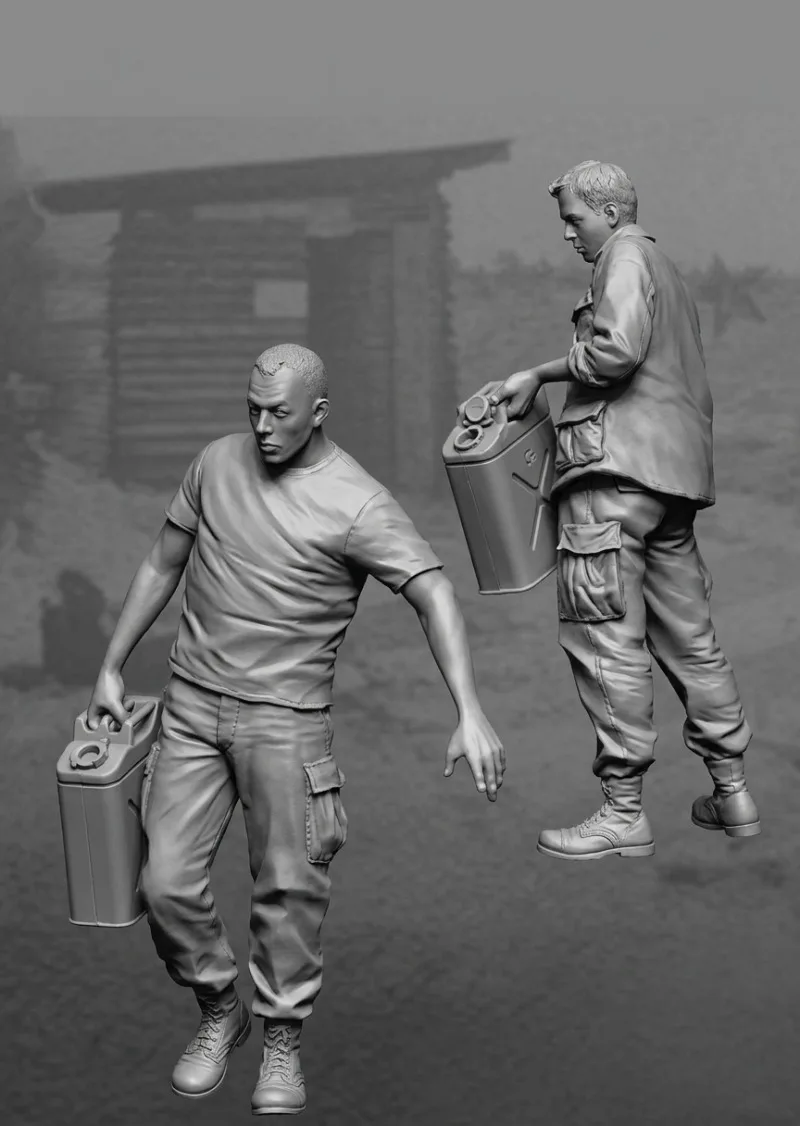 Resin-Figurenmodellbausatz im Maßstab 1:35, Vietnamkrieg, US-Armee, 2 Personen beim Kraftstofftanken, GK-Figur, unmontiert und unbemalt, DIY-Spielzeug
