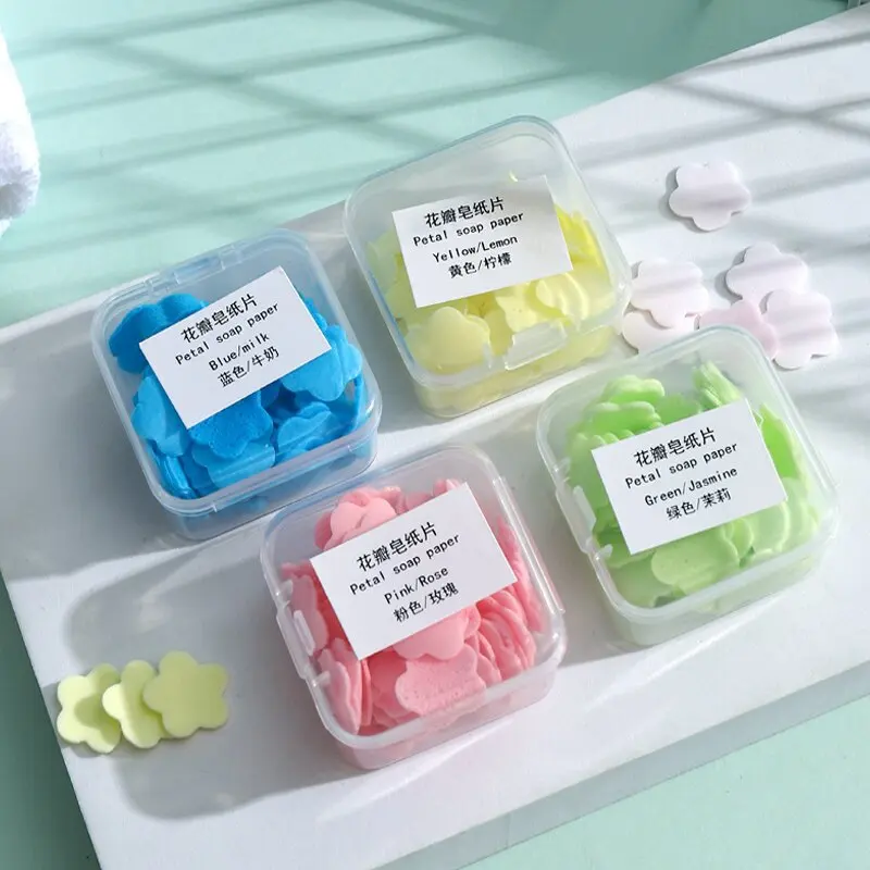 100Pcs/Box Portable Skin Friendly Fresh Hand Washing Toilet Soap Slice Disposable Petal Soaps Flakes Household for Girls/travel