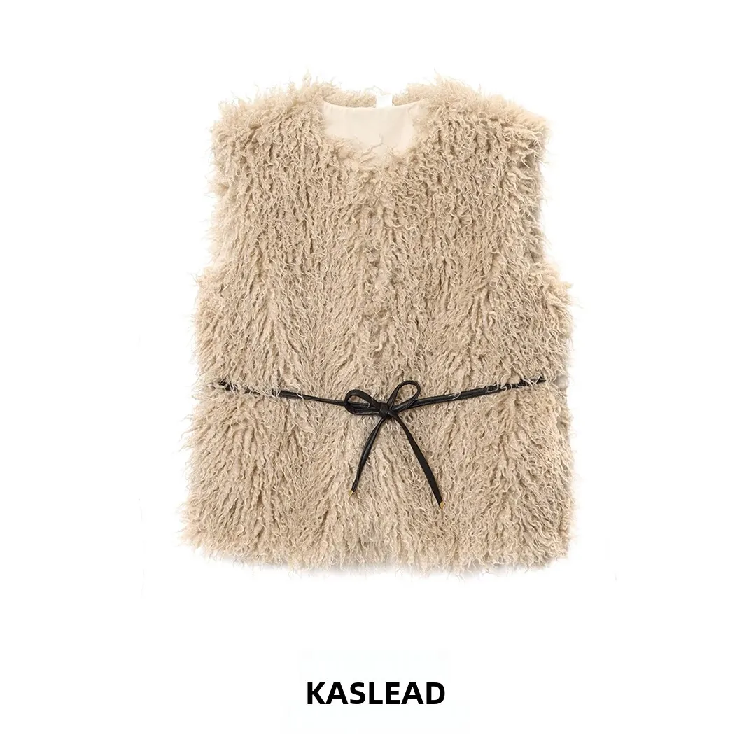 

KASLEAD New Women's Faionable Furry Vest Street Sle round Ne Pullover Polyester Fiber 00% Autumn Collection 2025