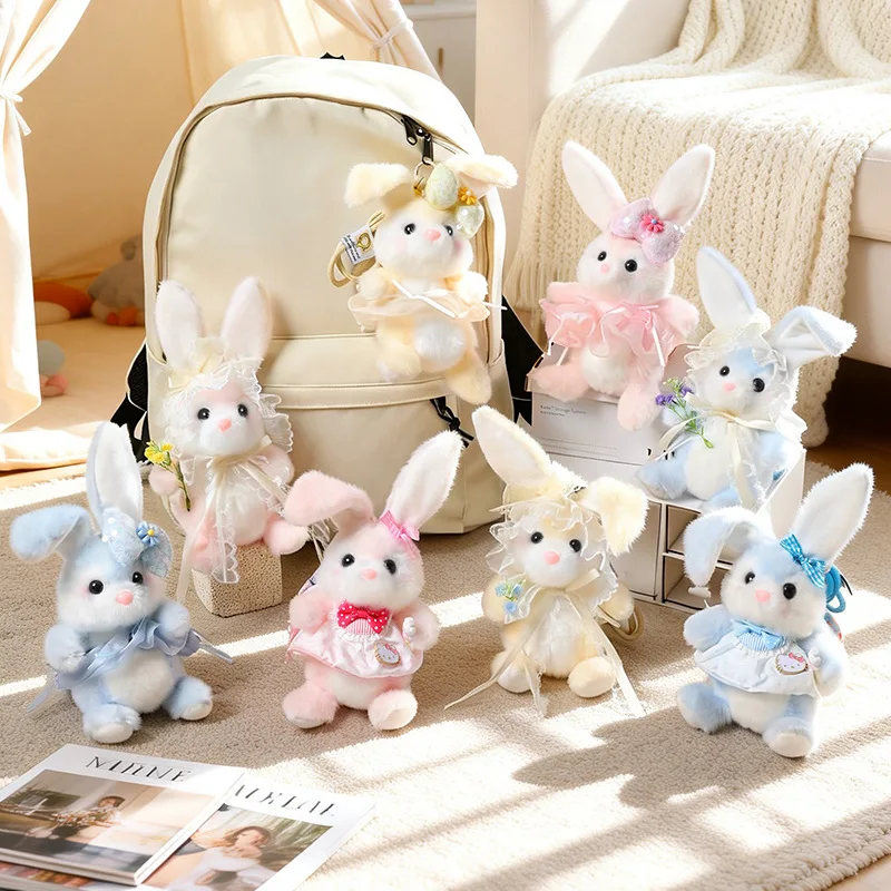 Rabbit Plush Toy Pink Blue Yellow Dress Up Bunny Lace Bonnet Cake Skirt Ballet Outfit Soft Seated Animal Home Decor Keepsake