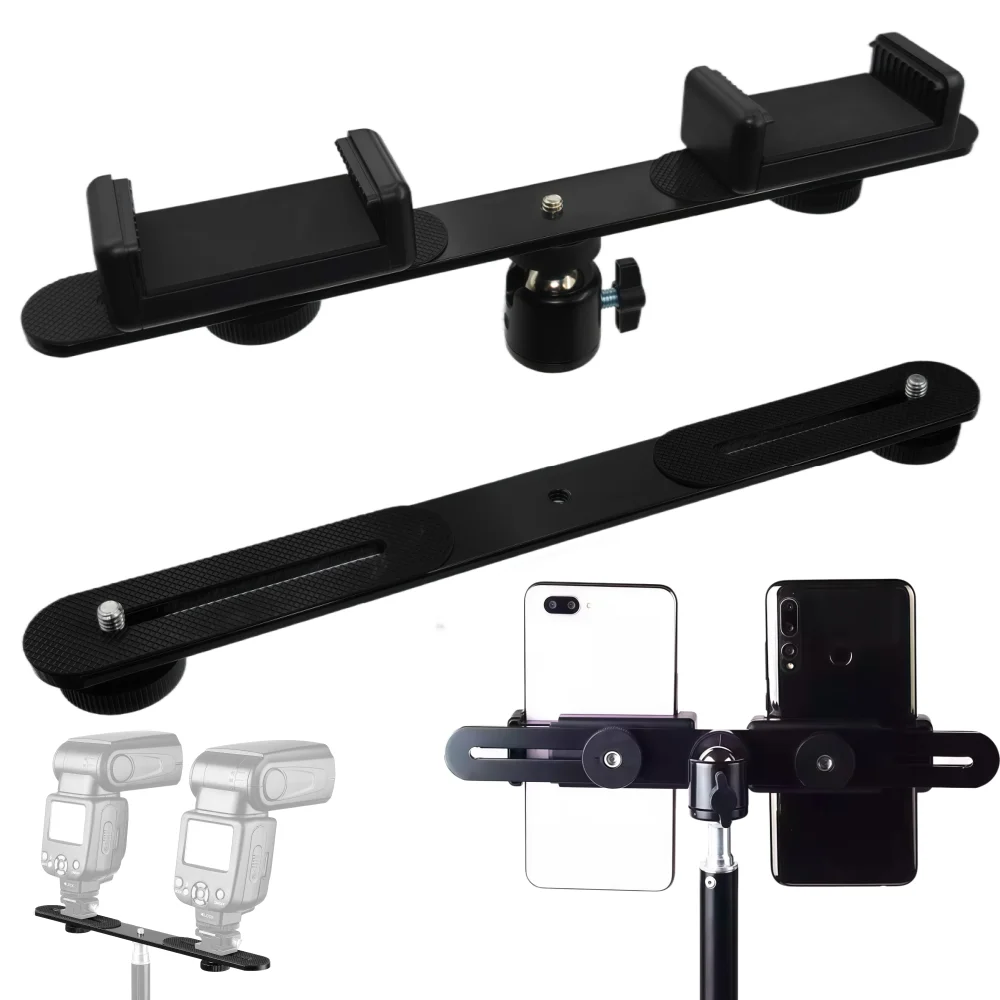 1/4'' Dual Flash Bracket Mount Holder Straight Extension Bar For Flashing Tripod DSLR Camera LED Lighting Stand
