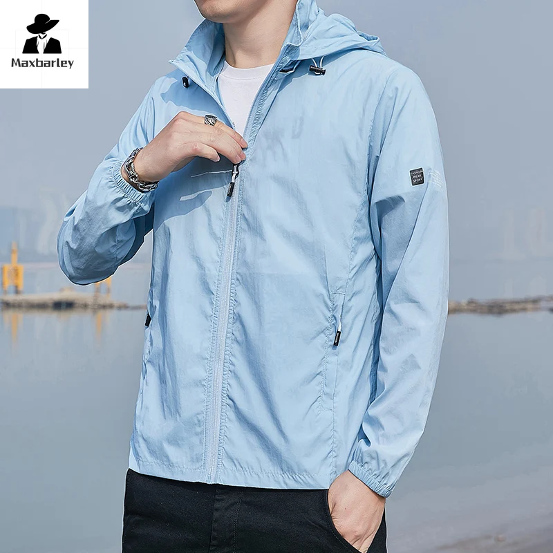 Summer Ultra-thin Jacket Men's Fishing Waterproof Ice Silk Quick-drying Skin Windbreaker Casual Camping Sunscreen Hooded Coat