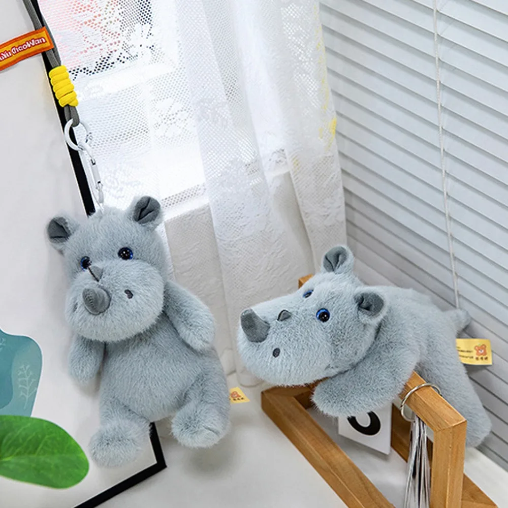 

Doll Keyring Wrist Pad Rhino Doll Pendant Animal Soft Rhino Plush Toy Fluffy Comfort Rhino Plush Doll Kids Gifts