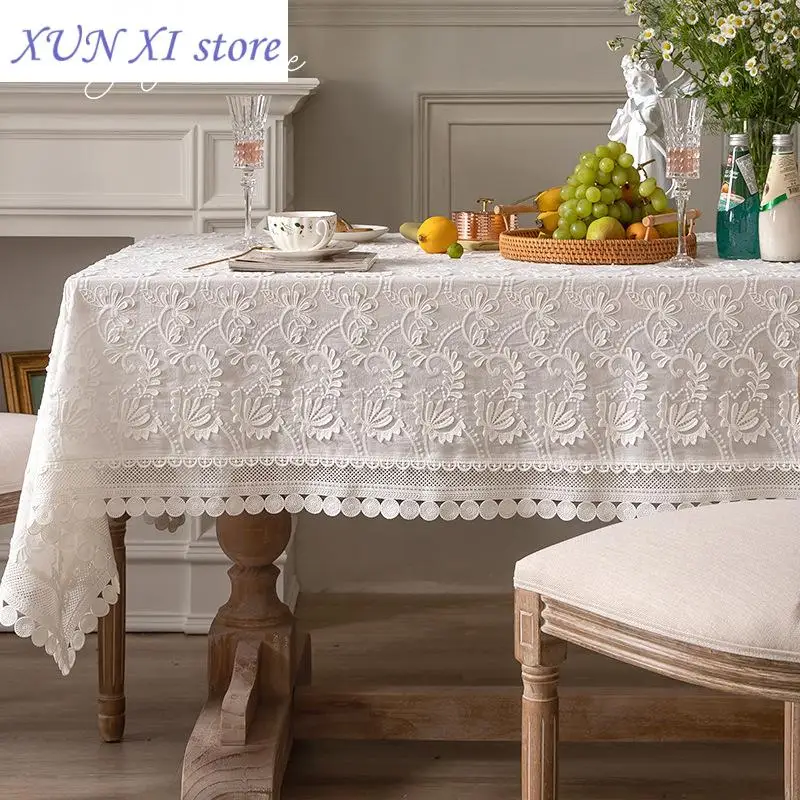 New Luxury Lace Tablecloth Living Room Bedroom Cover Table Party Table Cloth American White Embroider Table Decoration