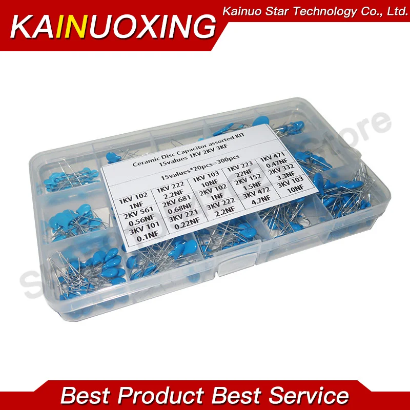 300Pcs 15Value 0.1nF- 22nF 1KV 2KV 3KV Blue High Voltage Ceramic Capacitors Assortment Assorted Mixed Box kit