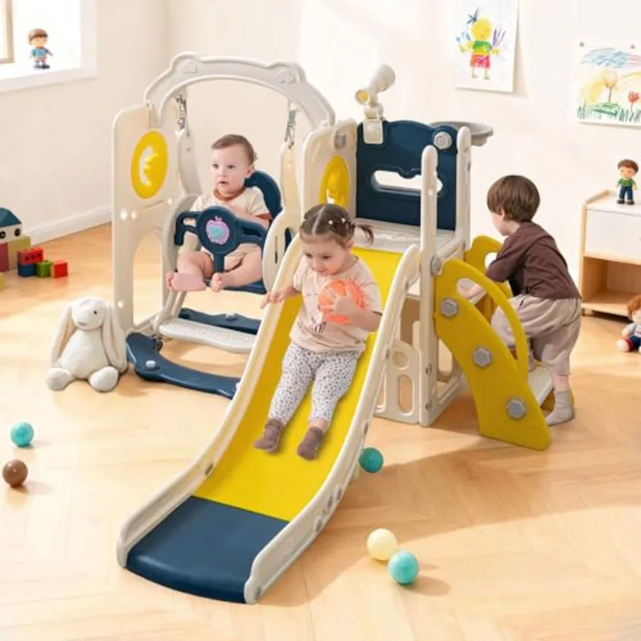 

Игровой комплекс 8-в-1 для малышей с качелями и горкой, для дома и улицы, для детей 1-3 лет, с лазалкой, баскетбольным кольцом и телескопическими элементами