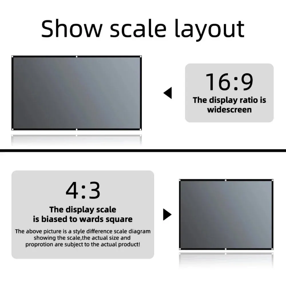 Ekran projektora 16:9 Metalowa kurtyna przeciwsłoneczna Odblaskowa tkanina do projektora YG300 XGIMI H3 HALO Mogo Xiaomi DLP