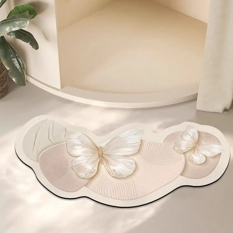 Butterfly non-slip foot mat toilet kitchen bedroom absorbent floor mat
