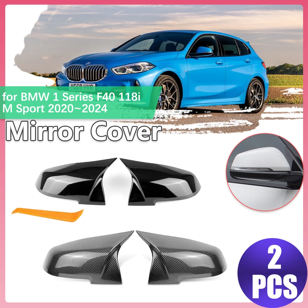 

Car Mirror Cover for BMW 1 Series F40 118i M Sport 2020~2024 2021 ABS Carbon Fiber Black Trim Rearview Mirror Part Accessories