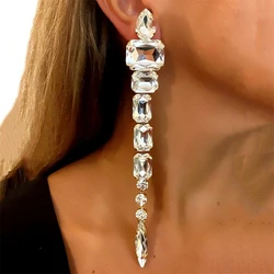 Exaggerated Sparkling Large Crystal Tassel Earrings Jewelry Fashion Banquet Party Rhinestone Wear Jewelry Accessories